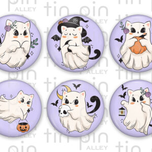 Set of 6 cute cat ghost 1.5 inch pin back buttons