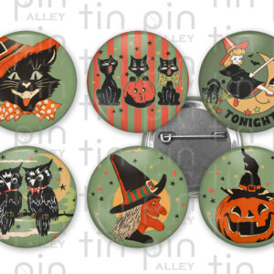 Set of six 1.5 inch vintage Halloween pin back buttons